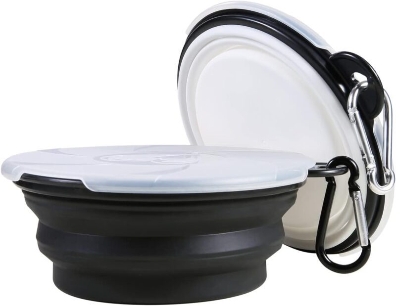 Collapsible Dog Bowl,2 Pack Portable and Foldable Pet Travel Bowls Collapsable Dog Water Feeding Bowls Dish for Dogs Cats and Small Animals,with Lids (Small, Black+White) - Image 3