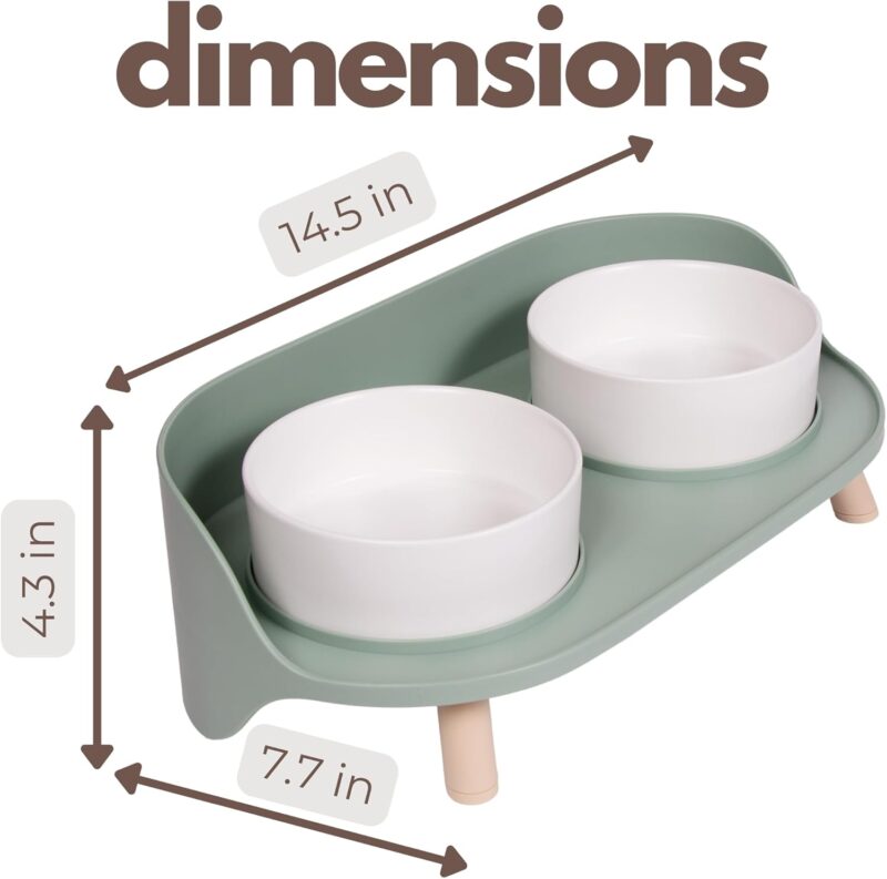 A4DOG Ceramic Dog Bowls with Stand - Elevated Dog Water and Food Bowl Set 13.5oz Cat & Dog Feeding Station Spill Proof Splash Proof Raised Pet Food Bowls for Dogs, No Mess Pet Feeder - Green - Image 5