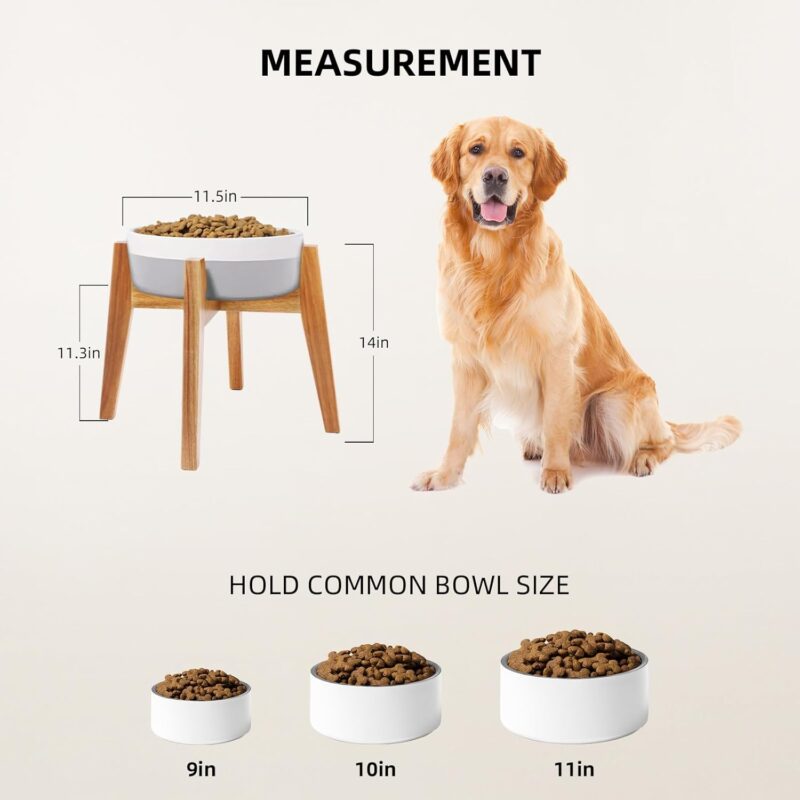 Elevated Dog Bowl Stand, Raised Dog Bowl Station for Large Breed Pets, Dog Bowl Holder Fits Up to 11 in Width and 14 in Height Bowl for Water Fountain and Dishes, Acacia Wooden Stand - Stand Only - Image 3