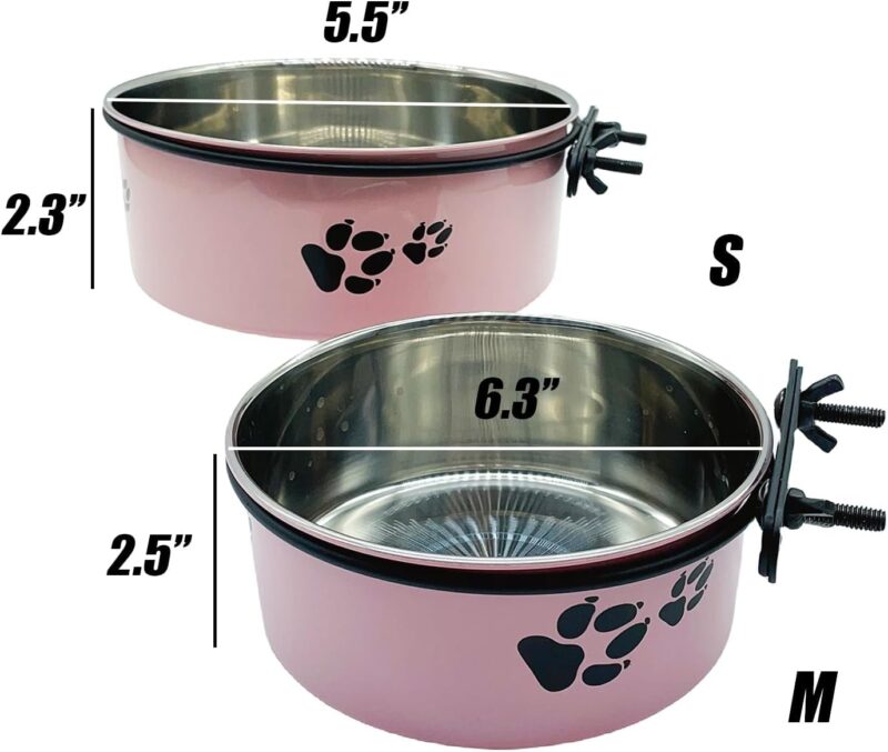 Dog Crate Food and Water Bowl 2Pcs Small Pet Hanging Kennel Removable Water Dish Feeding Cup No Spill with Holder for Medium Large Size Dog Puppy (Pink, 5.5''X2.3''&6.3‘’X2.5'') - Image 7