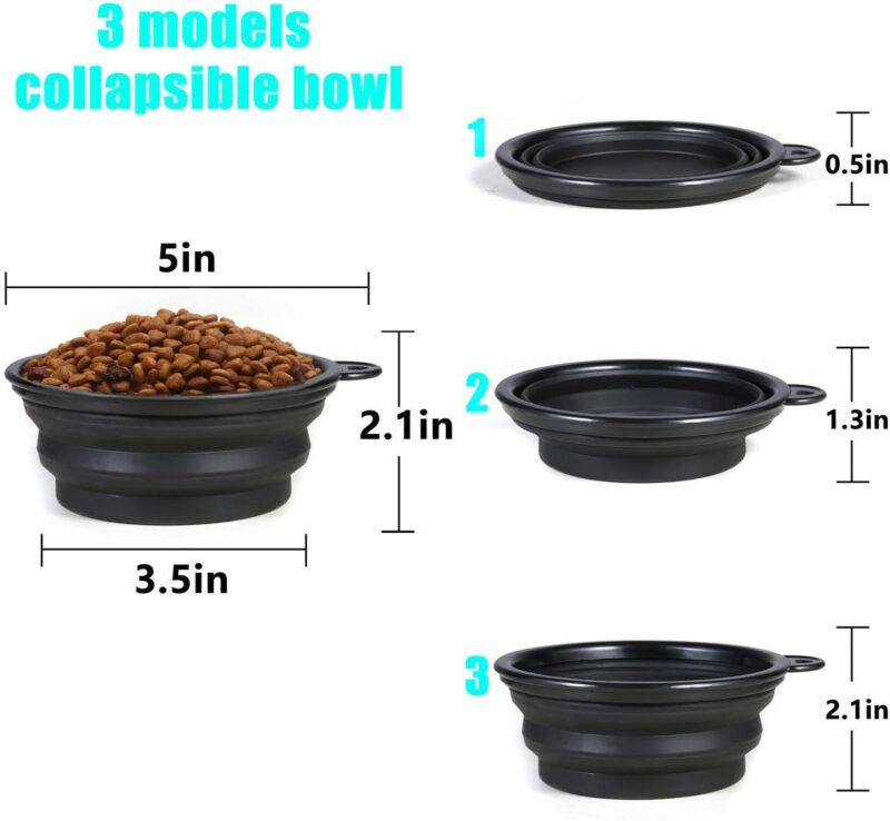 Collapsible Dog Bowl,2 Pack Portable and Foldable Pet Travel Bowls Collapsable Dog Water Feeding Bowls Dish for Dogs Cats and Small Animals,with Lids (Small, Black+White) - Image 2