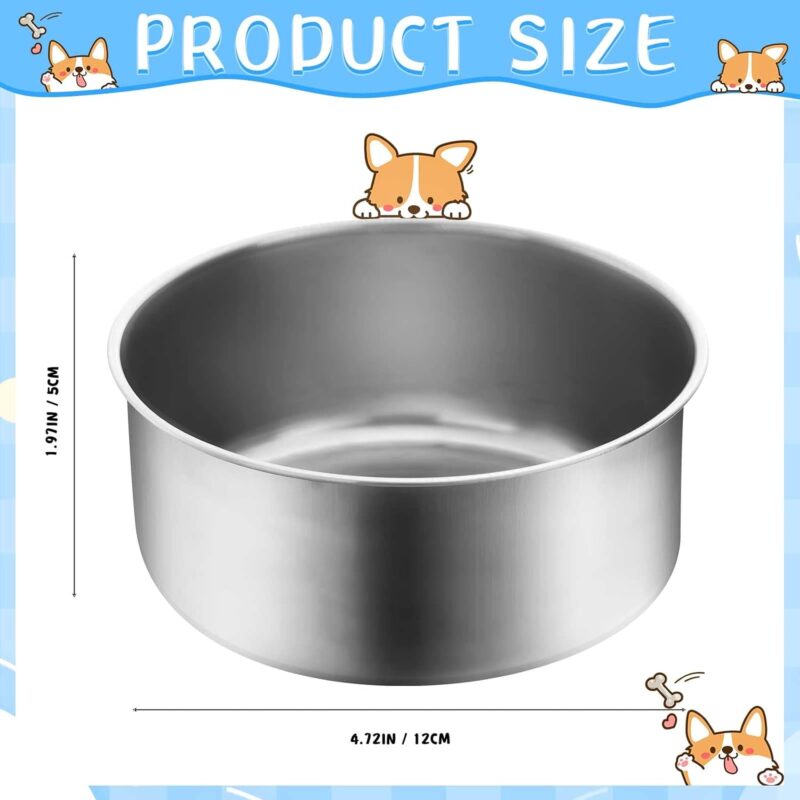 8 Pcs Dog Crate Water Bowl Stainless Steel Kennel Bowls Bulk Hanging Cage Dog Bowls with Clamp Holder Non Spill Pet Food Bowl Metal Feeder for Cat Dog Bird (4.72 x 1.97 Inch) - Image 2