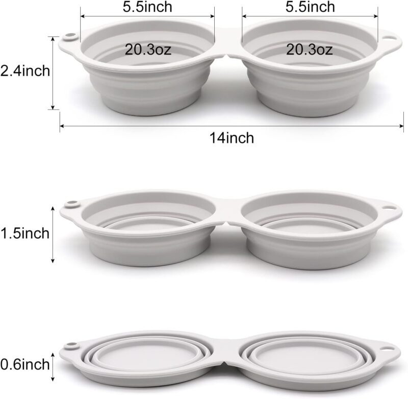 SLSON Collapsible Dog Bowls,Integrated Molding Dog Double Bowl No Plastic Rim 2 in 1 Foldable Pet Food & Water Bowl Cat Feeder Dish for Walking,Hiking,Camping (Cold Grey) - Image 4