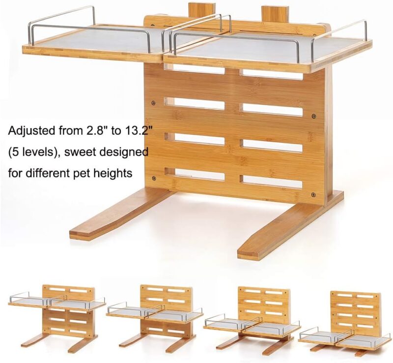 FOREYY Adjustable Raised Dog Bowls,Bamboo Elevated Feeder Stand with Non-Skid Feet for Food and Water,5 Level Wooden Pet Dining Table Comfort Feeding Station for Medium Large Big Dogs - Image 2