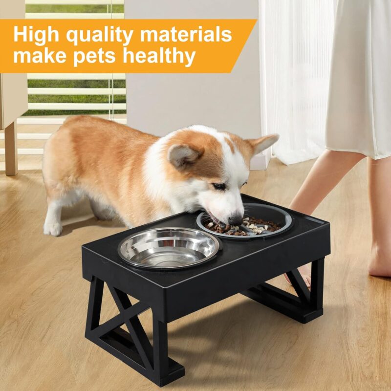 MADDEMCUTE Dog Bowl Stand with Mat 3 Adjustable Heights,10° Tilted Elevated Dog Bowls with 1 Slow Feeder Dog Bowl & 2 Stainless Steel Dog Bowls for Small Medium Large Breed - Image 7