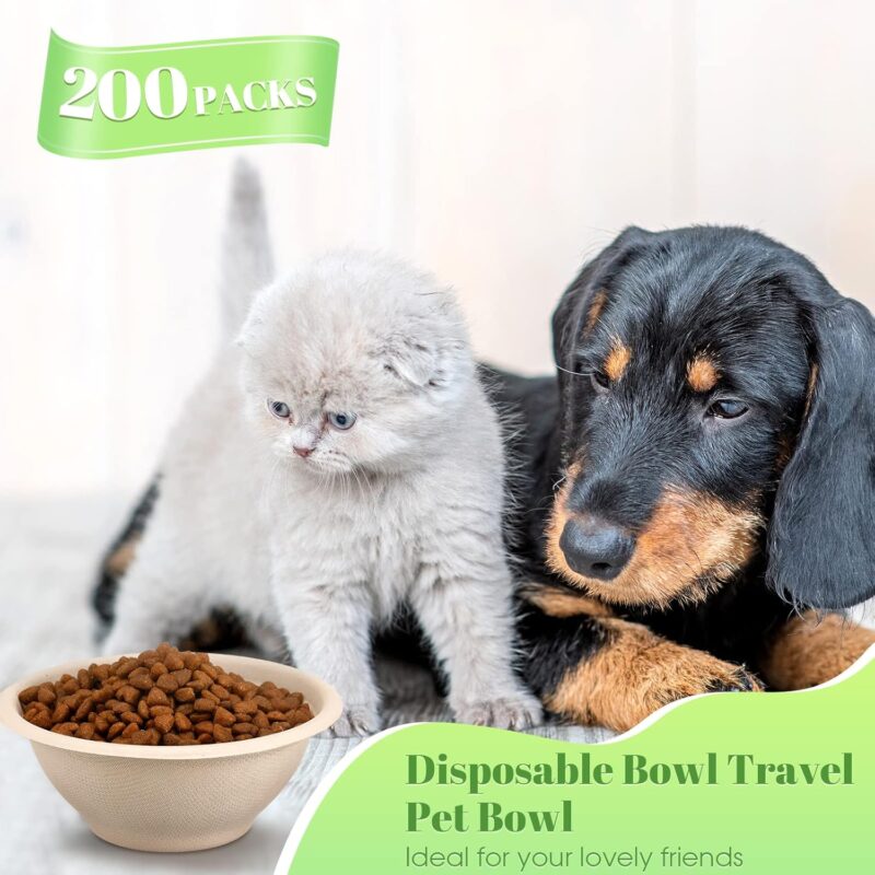 200 Pcs Disposable Pet Bowls Dog Food Bowls Travel Cat Bowls Bulk for Small Dogs Puppy Cat Food Dish Safe Paper Bowls 8 oz Container for Outdoor Small Animal Feeding and Watering Supplies - Image 2