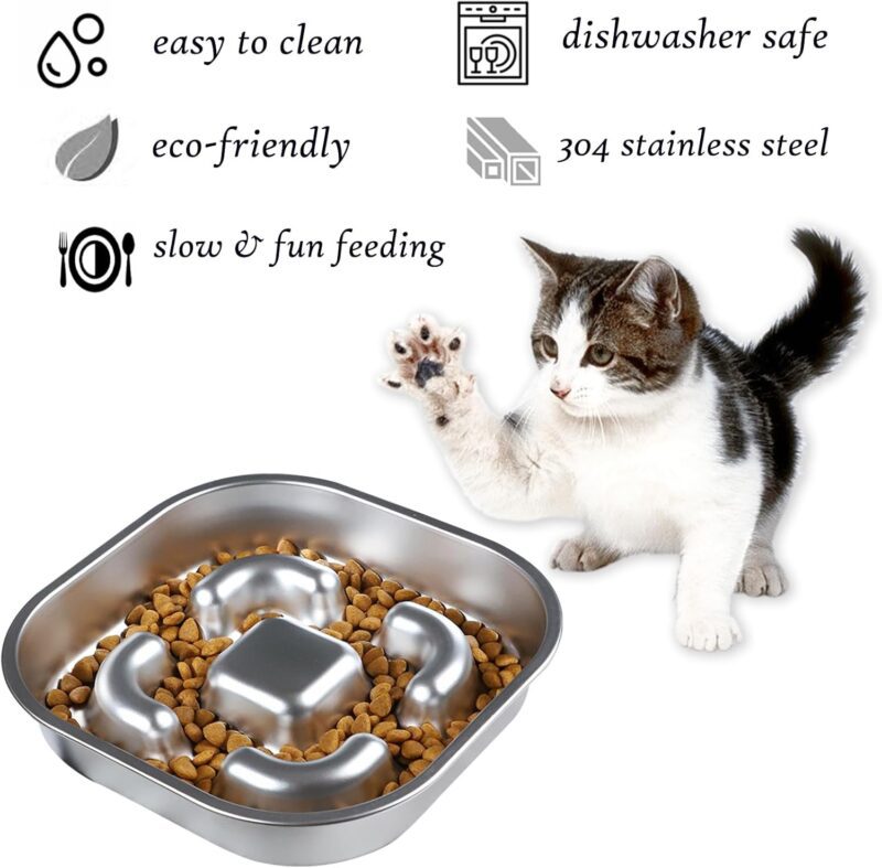 Slow Feeder Dog Bowl, 2 Cups Stainless Steel Metal Pet Food Bowls, Dog Cat Food Bowls Can Slows Down Pets Eating Suitable for Small & Medium Sized Dog - Image 3