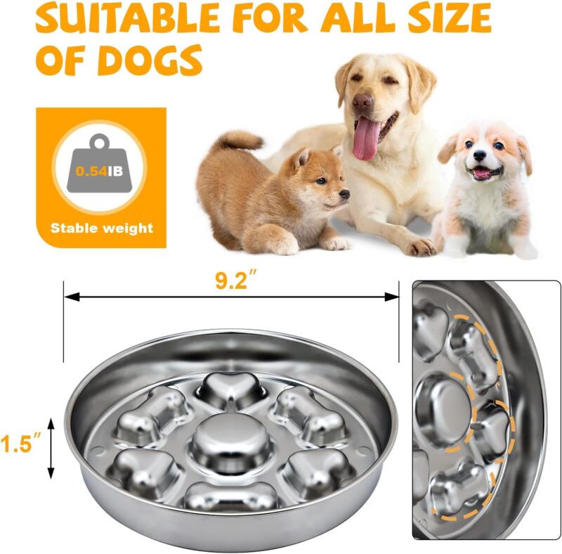 Slow Feeder Dog Bowls, Non-Slip Metal Dog Food Bowls, 304 Stainless Steel Dog Water Bowl, Double-Sided Heart and Bones Design Dog Slow Feeder Bowl for Small Medium Large Dogs - Image 2