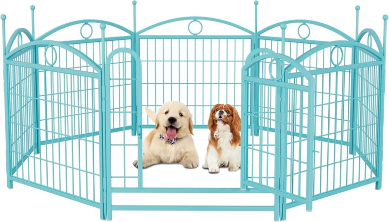 Heavy-Duty Foldable Dog Playpen: Spacious, Rust-Resistant, DIY Shapes for Indoor & Outdoor Use.Dog Playpen Indoor 24 inch 8 Panels Metal Dog Pen Pet Dog Fence Outdoor Exercise Pen (Blue) - Image 5