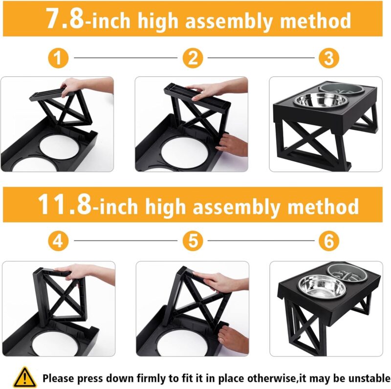 MADDEMCUTE Dog Bowl Stand with Mat 3 Adjustable Heights,10° Tilted Elevated Dog Bowls with 1 Slow Feeder Dog Bowl & 2 Stainless Steel Dog Bowls for Small Medium Large Breed - Image 6