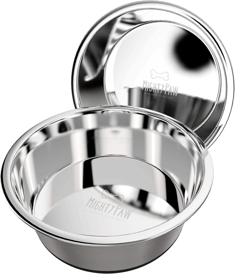 Mighty Paw Stainless Steel Dog Bowls - Steel Bowl Set - Pack of 2 - Non-Slip Rubber Bottom - No Spill Design - Safe Dog Food - Dishwasher Safe - Suitable for Small to Large Pets - Medium - 7 Inches