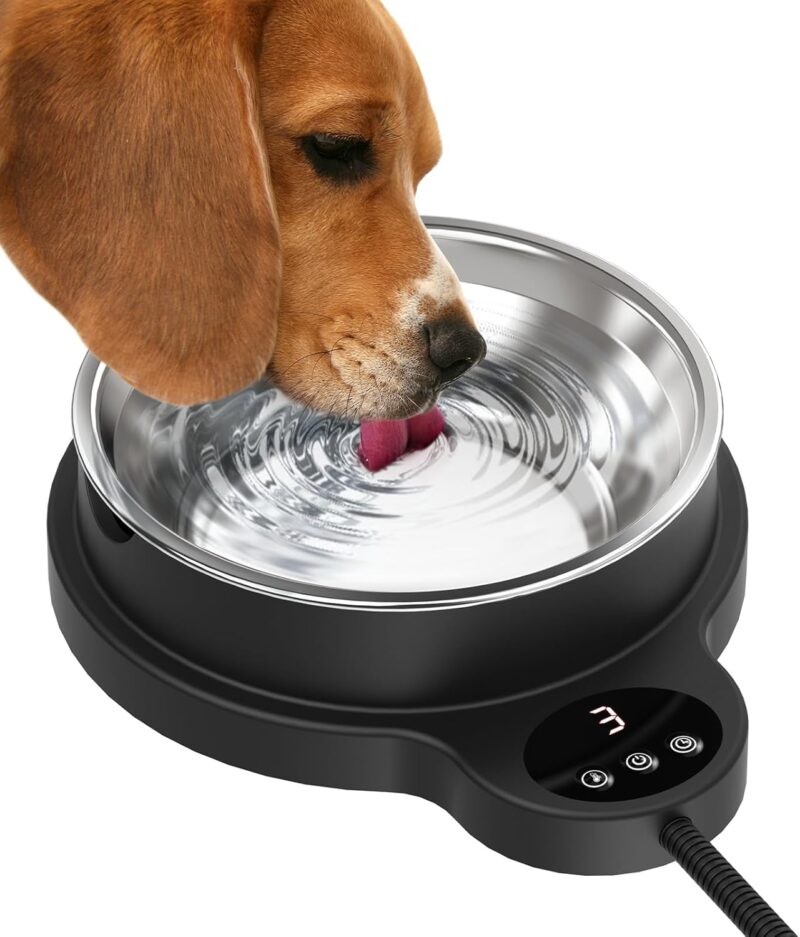 Heated Water Bowl for Dog & Cat, 3 Temperature Settings & 12H Timer, Outdoor Heated Pet Bowl with BPA-Free and 50oz Removable Stainless Steel Bowl, Anti-Chew Cord, for Chickens, Ducks, Birds