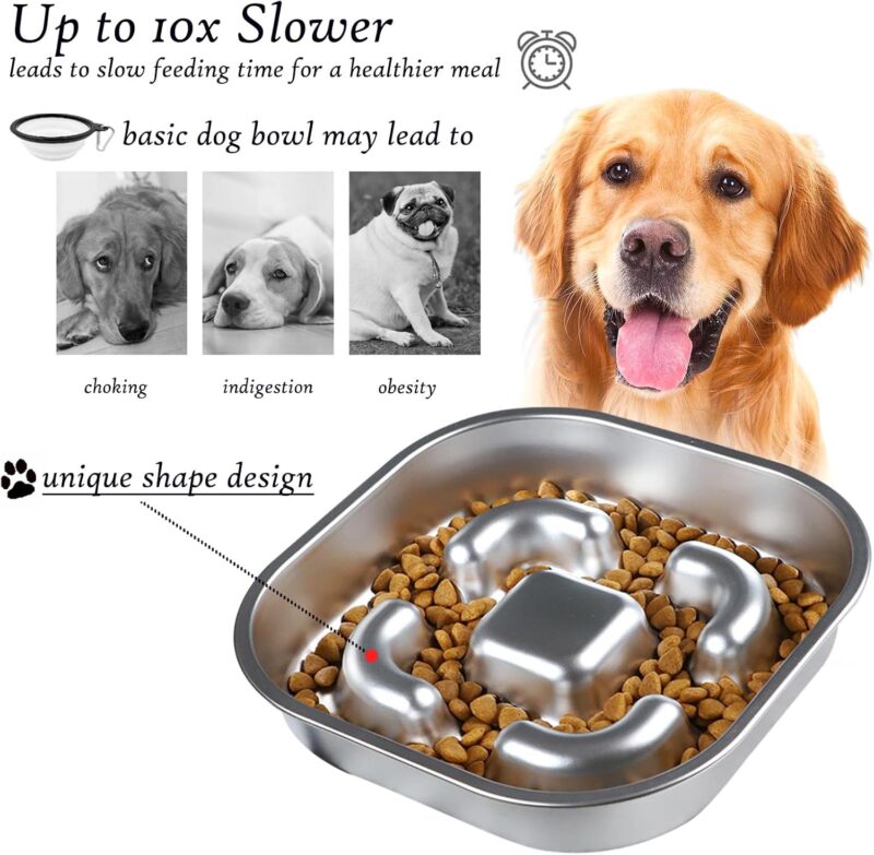 Slow Feeder Dog Bowl, 2 Cups Stainless Steel Metal Pet Food Bowls, Dog Cat Food Bowls Can Slows Down Pets Eating Suitable for Small & Medium Sized Dog - Image 5