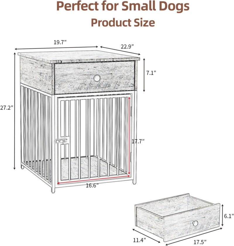 Dog Crate Furniture, Wooden Dog Crate End Table with Storage Drawer, Dog Kennel Indoor for Small Dog, Decorative Dog Crate Pet House (Brown) - Image 3
