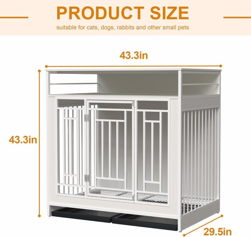 Large Wooden Dog Crate, Dog Crate Furniture for Large Dogs, Double Door Dog Kennel with Three Drawers Storages, Pet Crate Furniture Indoor Dog Crate Side End Table (White) - Image 2