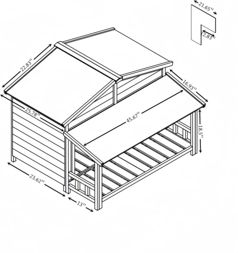 Wooden Dog House with Porch, Log Cabin Style, Outdoor & Indoor Waterproof Dog Shelter, Elevated Floor, Double Door Kennel with Windproof Curtains, Pine Wood Construction, Customizable Space (Natural) - Image 9