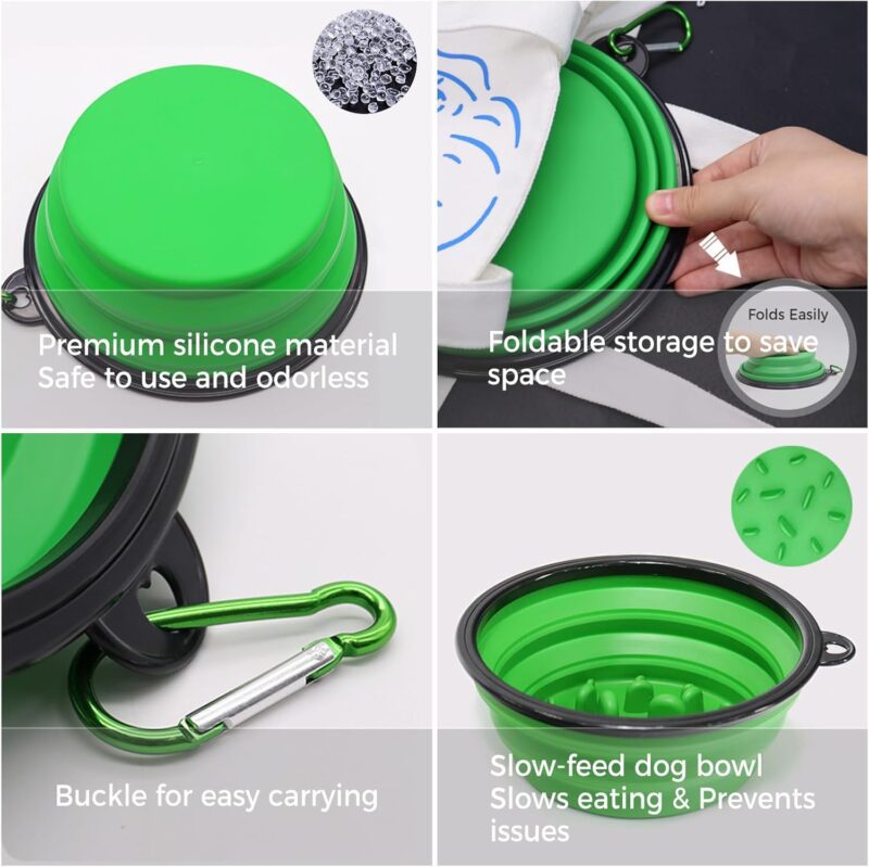 Portable Pet Travel Dog Bowls, 2 Pack Convenient Collapsible Dog Bowls, Small Pet Slow Feeder Design for Dogs Cats Feeding Watering with 2 carabiners - Image 2