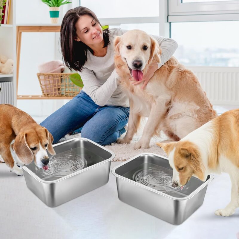 2 Pcs 3 Gallons Extra Large Dog Water Bowl, Durable Reusable Stainless Steel Dog Bowl, High Capacity Water and Food Bowl for Household with Multiple Large Dogs Indoor Outdoor - Image 5