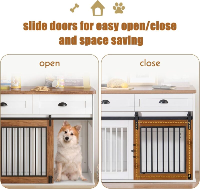 Dog Crate Furniture Kennel, Wooden Furniture Style Dog Cage with 4 Drawers, Heavy Duty Large Dog Crate with Sliding Door for Medium Large Dog, Anti-Chew, Anti-Escape (89" L x 22.8" W x 33.5" H) - Image 4