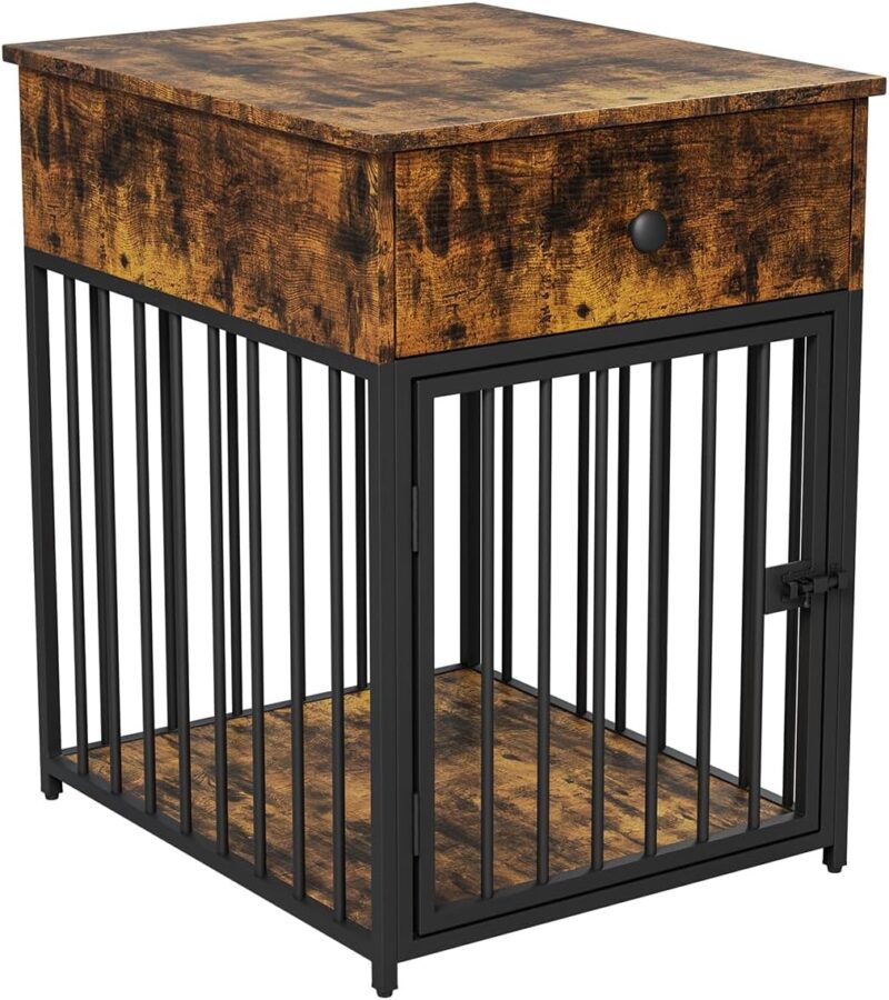 Dog Crate Furniture, Wooden Dog Crate End Table with Storage Drawer, Dog Kennel Indoor for Small Dog, Decorative Dog Crate Pet House (Brown) - Image 8