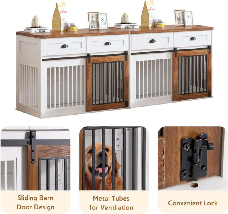 Dog Crate Furniture Kennel, Wooden Furniture Style Dog Cage with 4 Drawers, Heavy Duty Large Dog Crate with Sliding Door for Medium Large Dog, Anti-Chew, Anti-Escape (89" L x 22.8" W x 33.5" H) - Image 6