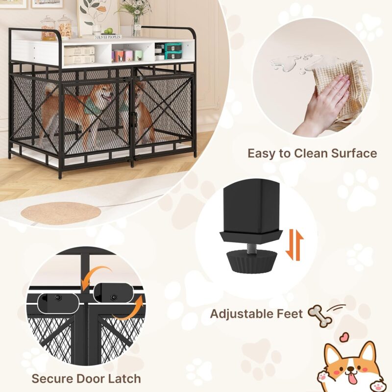 Waleaf Dog Crate Furniture, Dog Kennel Furniture for Large Breed, Heavy Duty Dog Cage with Drawers and Adjustable Feet, Decorative Pet House for Indoor Use, 43.5" L×27.6" W×35.6" H (White) - Image 4