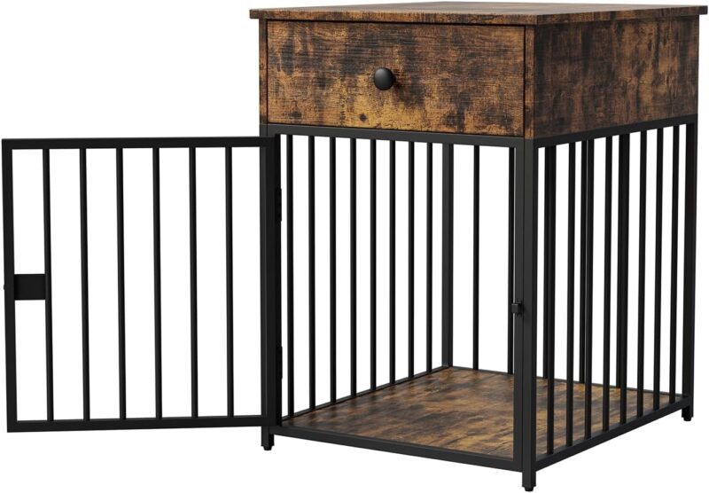 Dog Crate Furniture, Wooden Dog Crate End Table with Storage Drawer, Dog Kennel Indoor for Small Dog, Decorative Dog Crate Pet House (Brown) - Image 7