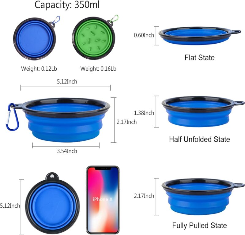 Portable Pet Travel Dog Bowls, 2 Pack Convenient Collapsible Dog Bowls, Small Pet Slow Feeder Design for Dogs Cats Feeding Watering with 2 carabiners - Image 6