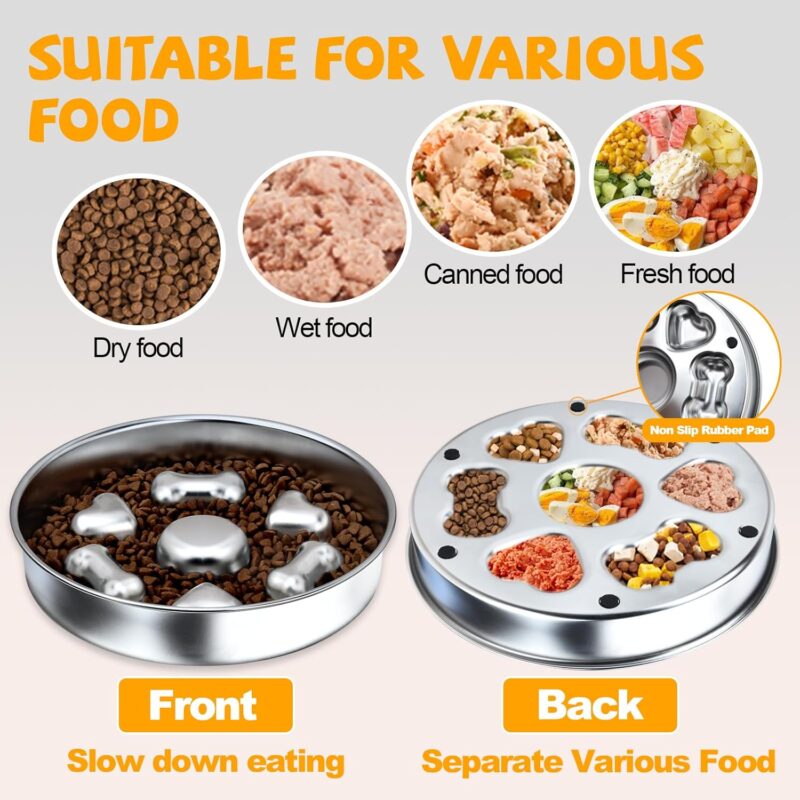 Slow Feeder Dog Bowls, Non-Slip Metal Dog Food Bowls, 304 Stainless Steel Dog Water Bowl, Double-Sided Heart and Bones Design Dog Slow Feeder Bowl for Small Medium Large Dogs - Image 5