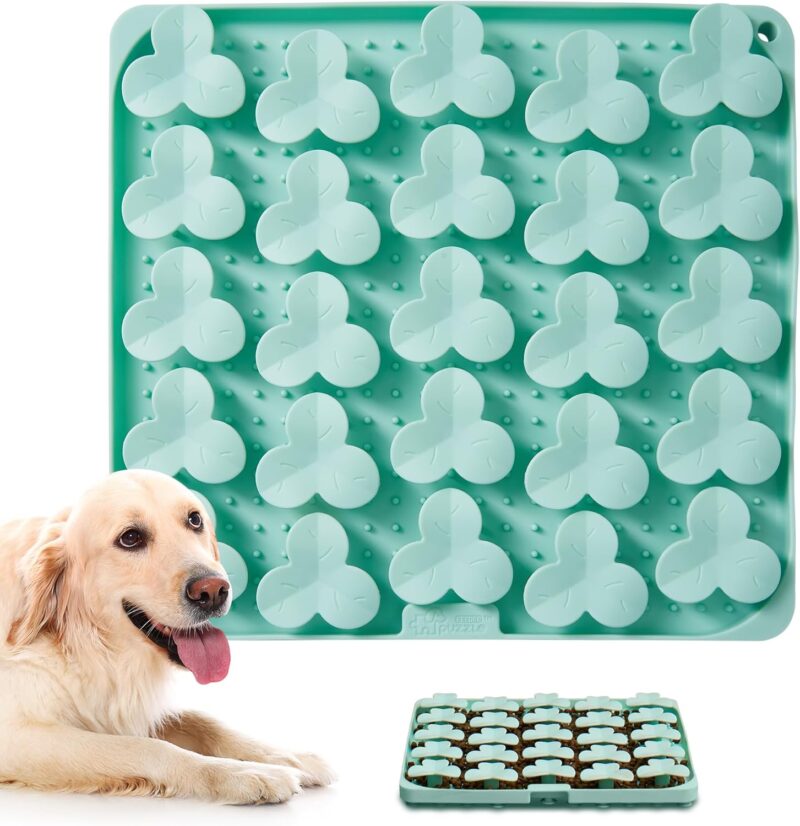 Silicone Dog Mat with Suction Cups, Slow Feeder Dog Bowl for Dry and Wet Food, Dog Enrichment for All Breed Dogs, Green