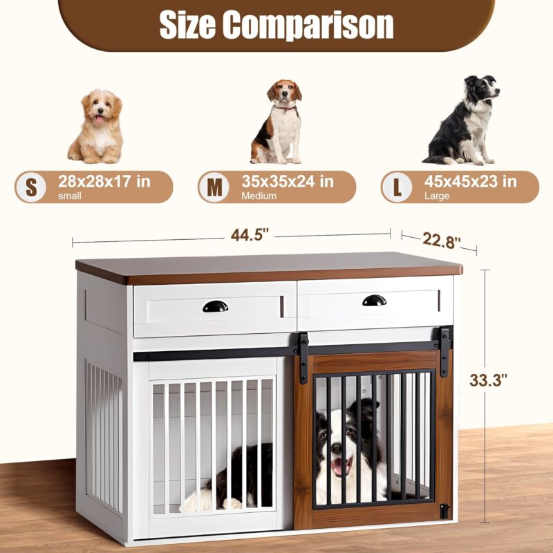 44 Inch Dog Crate Furniture for Large Medium Dogs, Wooden Heavy Duty Dog Kennel with Double Doors, Decorative Pet House Dog Cage Side End Table Indoor, Chew-Resistant - Image 6