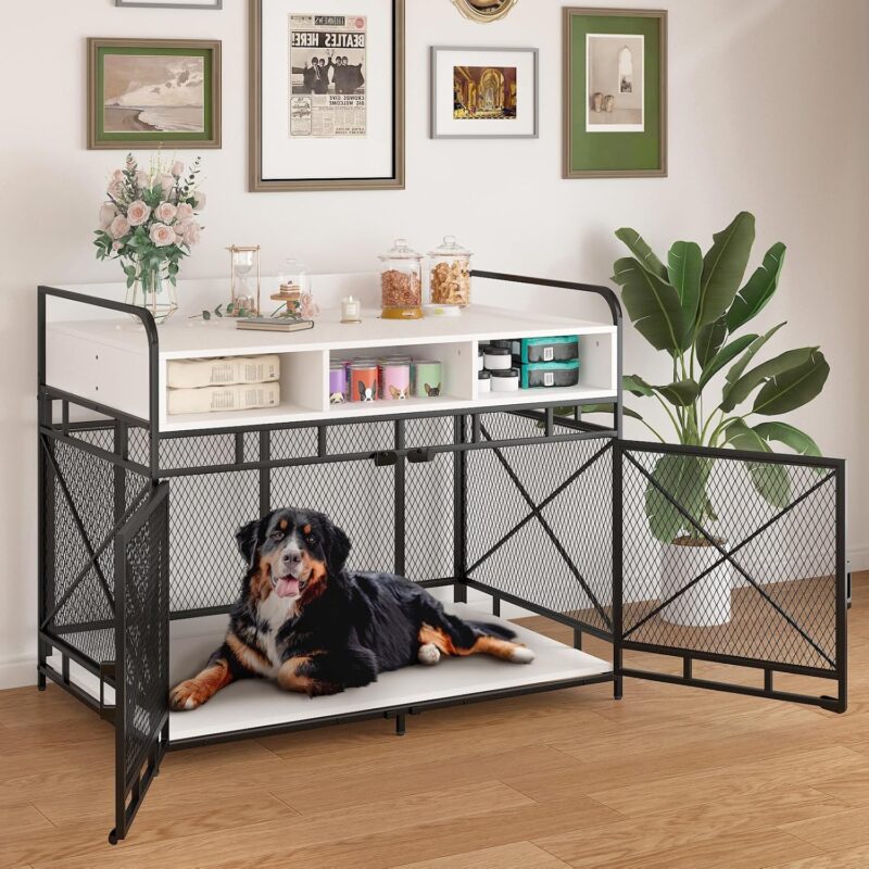 Waleaf Dog Crate Furniture, Dog Kennel Furniture for Large Breed, Heavy Duty Dog Cage with Drawers and Adjustable Feet, Decorative Pet House for Indoor Use, 43.5" L×27.6" W×35.6" H (White) - Image 6