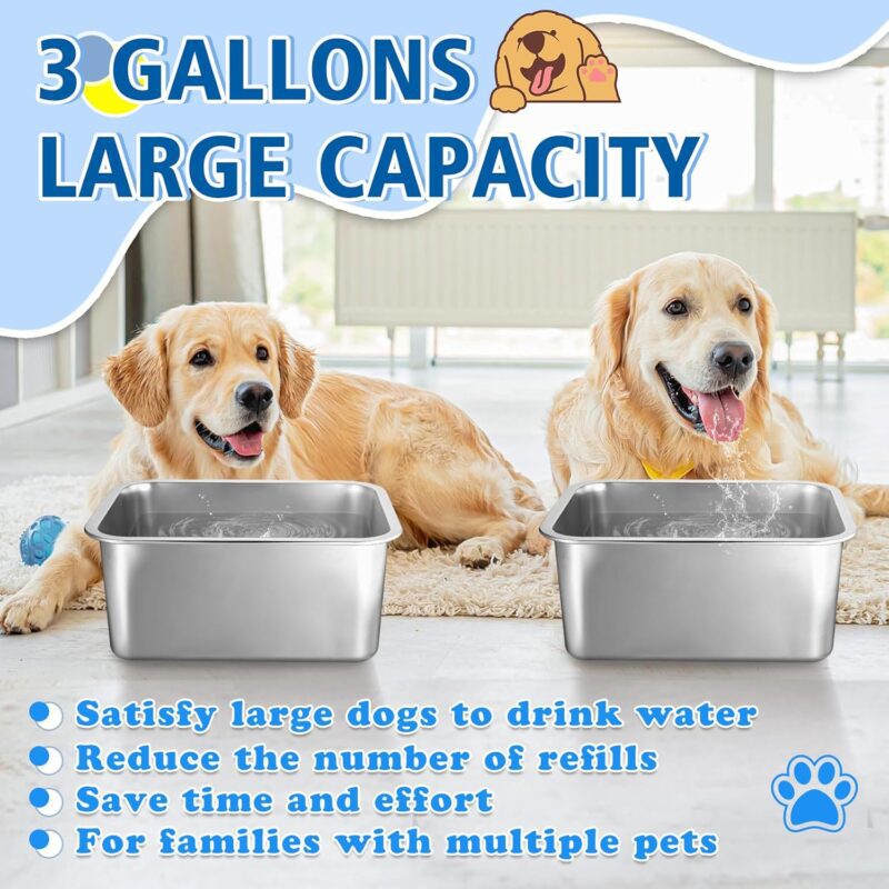 2 Pcs 3 Gallons Extra Large Dog Water Bowl, Durable Reusable Stainless Steel Dog Bowl, High Capacity Water and Food Bowl for Household with Multiple Large Dogs Indoor Outdoor - Image 3