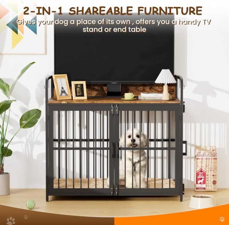 Dog Crate Furniture,37" Large Dog Crates for Medium & Small Dogs Heavy Duty Dog Kennel with Double Doors, Wooden Decorative Pet House Side End Table - Image 3