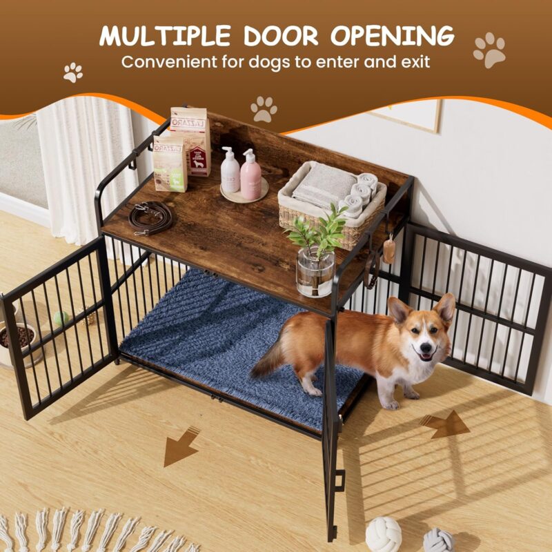 Dog Crate Furniture,37" Large Dog Crates for Medium & Small Dogs Heavy Duty Dog Kennel with Double Doors, Wooden Decorative Pet House Side End Table - Image 2