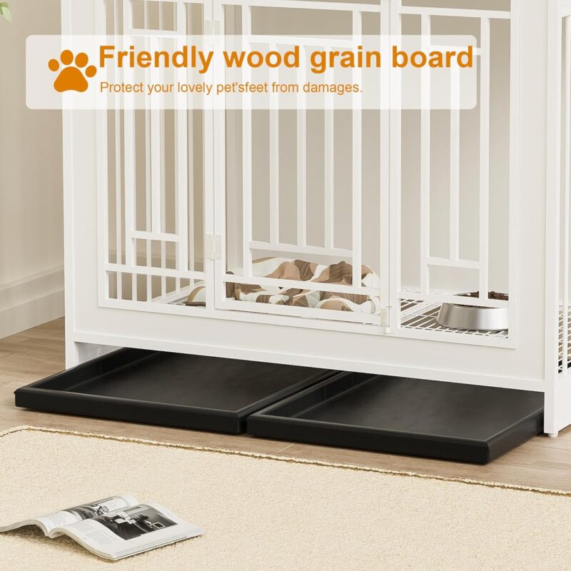 Wooden Dog Crate with Storage Shelves, Drawers and Cushion, White - Image 4