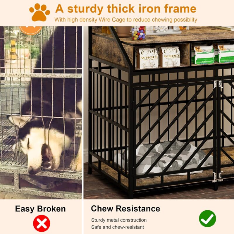 43.3 inch Dog Crate Furniture for Large Dogs,Wooden Dog Crate with Divider,Double Door Dog Kennel with Three Drawers Storages,Heavy Duty Dogs Decorative Pet House for Large Medium Dogs,Rustic Brown - Image 3