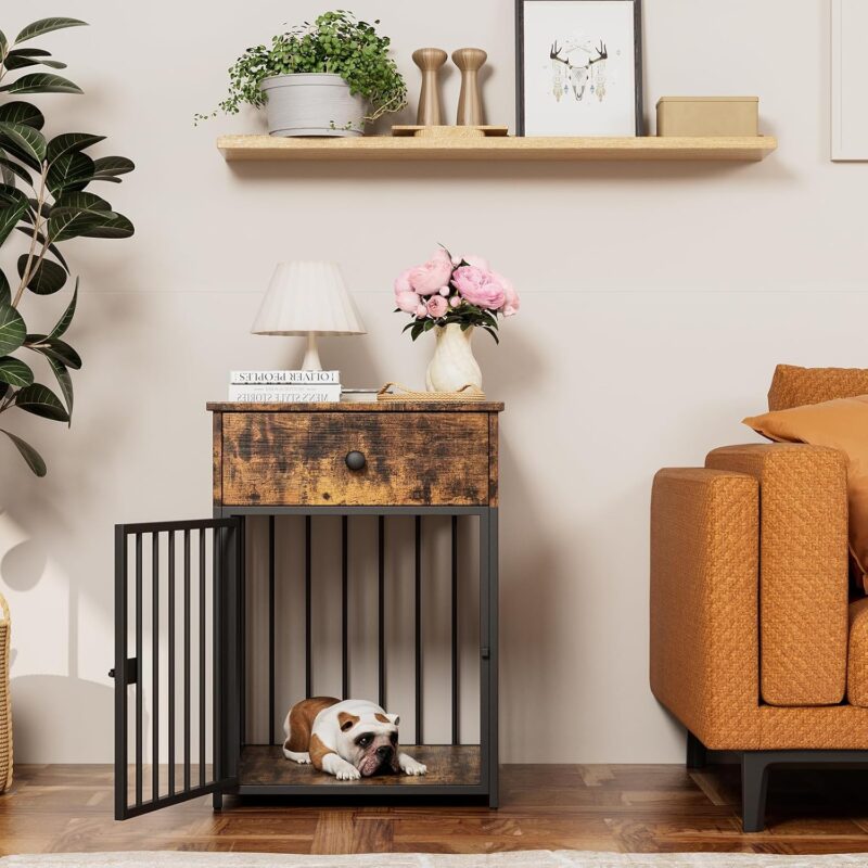 Dog Crate Furniture, Wooden Dog Crate End Table with Storage Drawer, Dog Kennel Indoor for Small Dog, Decorative Dog Crate Pet House (Brown) - Image 2