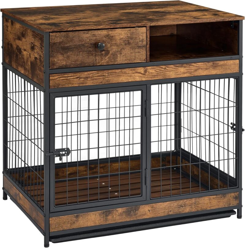 Dog Crate Furniture with Removable Tray, Wooden Dog Kennel Indoor with Double Doors, Dog House Side End Table for Small/Medium Dogs, Rustic Brown (Rustic Brown, 31.4" L x 22.6" W x 30.5" H) - Image 4