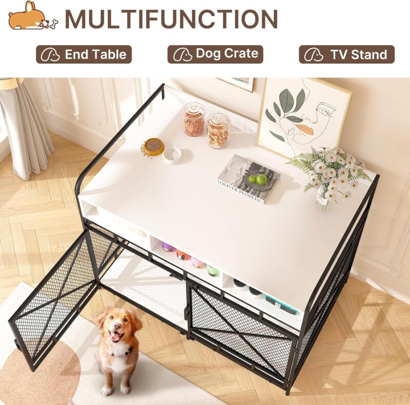 Waleaf Dog Crate Furniture, Dog Kennel Furniture for Large Breed, Heavy Duty Dog Cage with Drawers and Adjustable Feet, Decorative Pet House for Indoor Use, 43.5" L×27.6" W×35.6" H (White) - Image 2