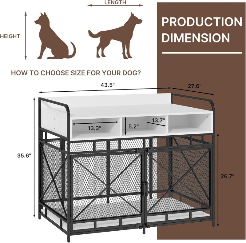 Waleaf Dog Crate Furniture, Dog Kennel Furniture for Large Breed, Heavy Duty Dog Cage with Drawers and Adjustable Feet, Decorative Pet House for Indoor Use, 43.5" L×27.6" W×35.6" H (White) - Image 5