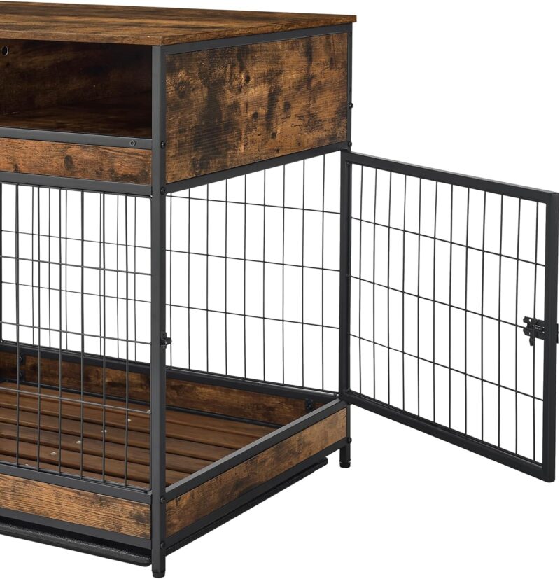 Dog Crate Furniture with Removable Tray, Wooden Dog Kennel Indoor with Double Doors, Dog House Side End Table for Small/Medium Dogs, Rustic Brown (Rustic Brown, 31.4" L x 22.6" W x 30.5" H) - Image 8