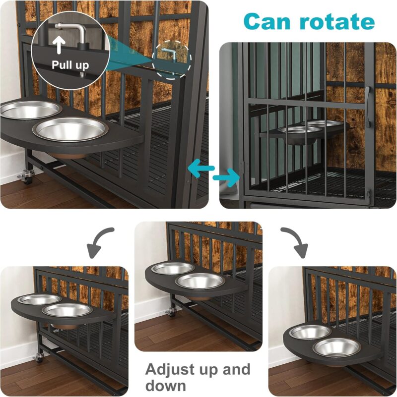 Heavy-Duty Dog Crate with Removable Tray, Double Door, Sliding Tray, 360° Rotating Wheels - Image 5