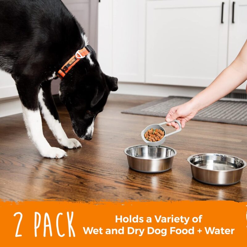 Mighty Paw Stainless Steel Dog Bowls - Steel Bowl Set - Pack of 2 - Non-Slip Rubber Bottom - No Spill Design - Safe Dog Food - Dishwasher Safe - Suitable for Small to Large Pets - Medium - 7 Inches - Image 3