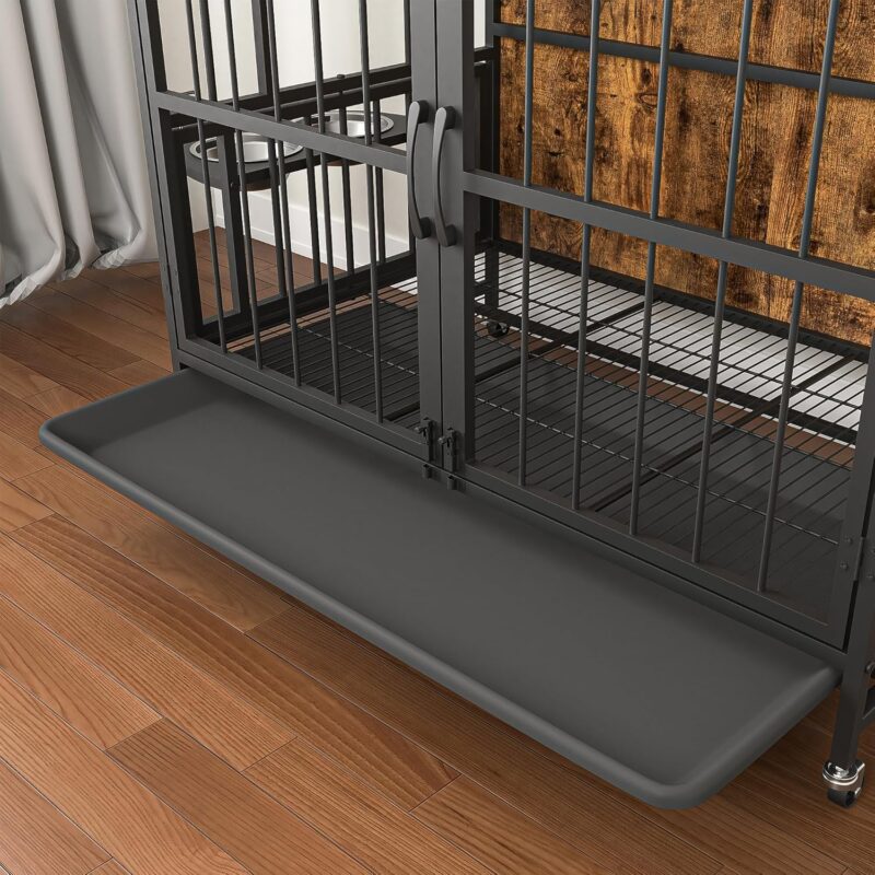 Heavy-Duty Dog Crate with Removable Tray, Double Door, Sliding Tray, 360° Rotating Wheels - Image 4