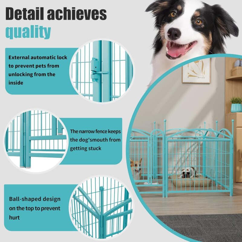 Heavy-Duty Foldable Dog Playpen: Spacious, Rust-Resistant, DIY Shapes for Indoor & Outdoor Use.Dog Playpen Indoor 24 inch 8 Panels Metal Dog Pen Pet Dog Fence Outdoor Exercise Pen (Blue) - Image 9