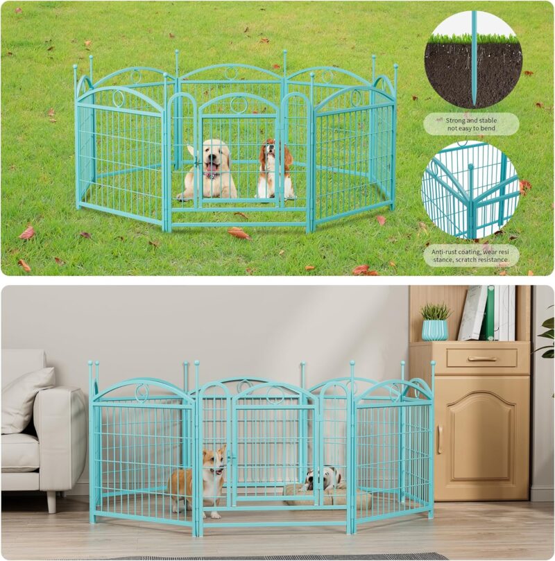 Heavy-Duty Foldable Dog Playpen: Spacious, Rust-Resistant, DIY Shapes for Indoor & Outdoor Use.Dog Playpen Indoor 24 inch 8 Panels Metal Dog Pen Pet Dog Fence Outdoor Exercise Pen (Blue) - Image 7