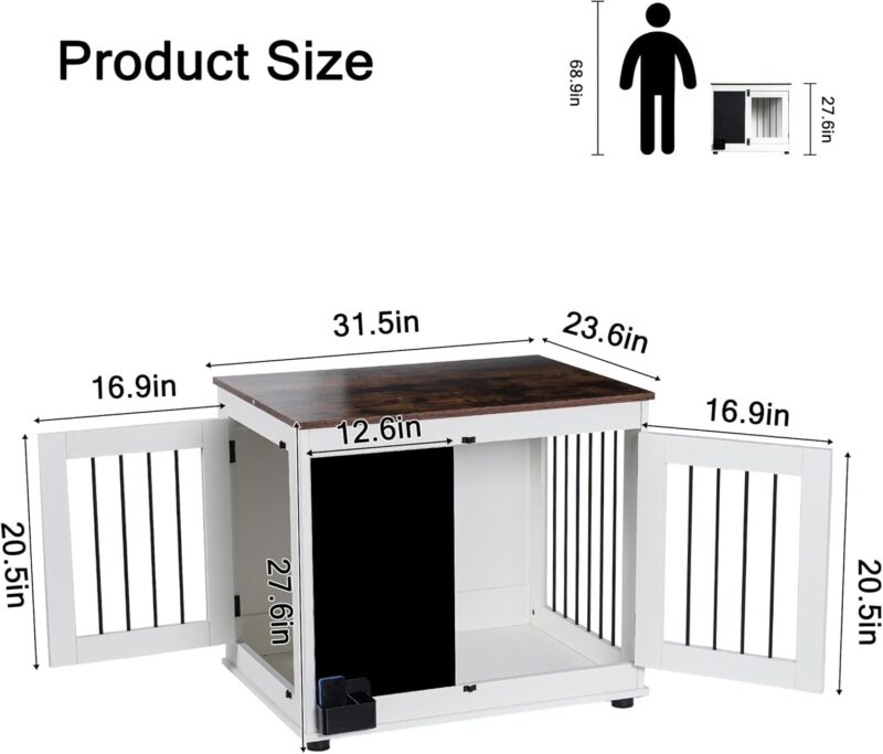 Wood Dog Crate with Graffiti Board Double Doors and Chewable Indoor Dog Crate for Be Used as TV Stand, Display Stand, Side Table, White - Image 2