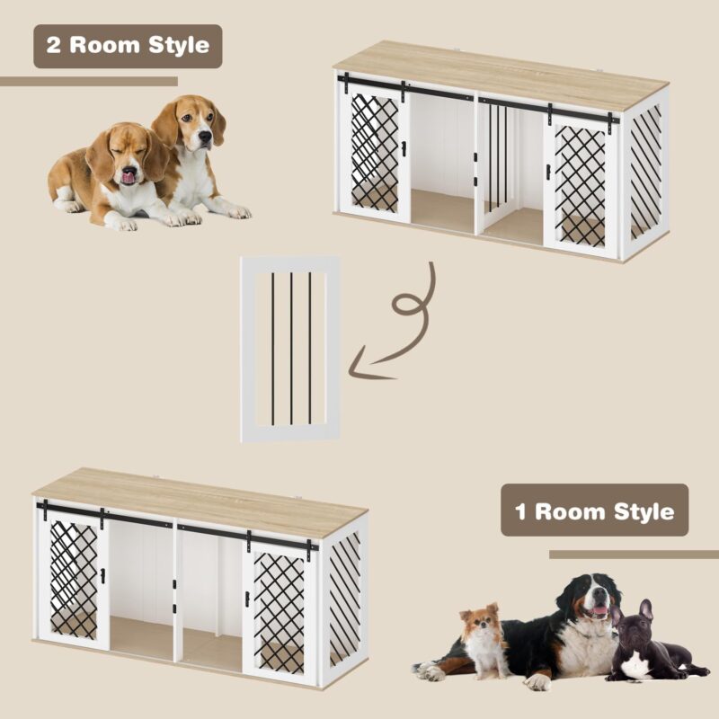 Dog Cage Furniture, 71" Dog Crates for 2 Dogs, Furniture Dog Crate, Multi-Functional Dog House, Modern Dog Crate Enclosure Funiture for Large Medium Dog, Dual Dog Crate Furniture, White - Image 4