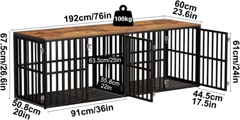 Dog Crate Furniture, Dog Crate with Removable Dividers, 76-Inch Wooden Dog Crate, Heavy Duty Wooden Dog Kennel with 4 Doors + Adjustable Feet for Large Medium Dogs - Image 2